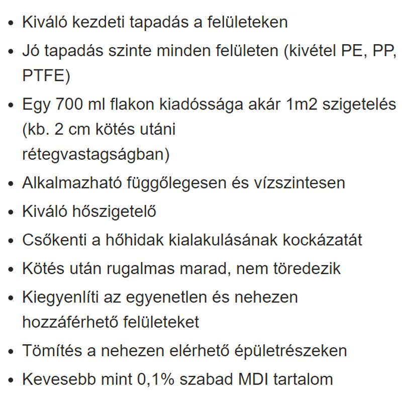 SZÓRHATÓ SZIGETELŐ HAB 700ML 1M2 SZIGETELÉS 2CM VAS SOUDAL 155984 TÖMÍTÉSTECHNIKA
