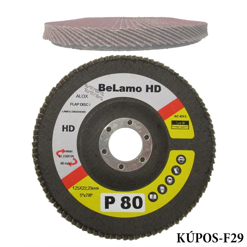 LAMELLÁS CSISZOLÓTÁRCSA KÚPOS D125/A80 LAMOFLEX FÉM-FA F29 BELAMO HD LA125809 VÁGÁS,CSISZOLÁS ÉS POLÍROZÁS